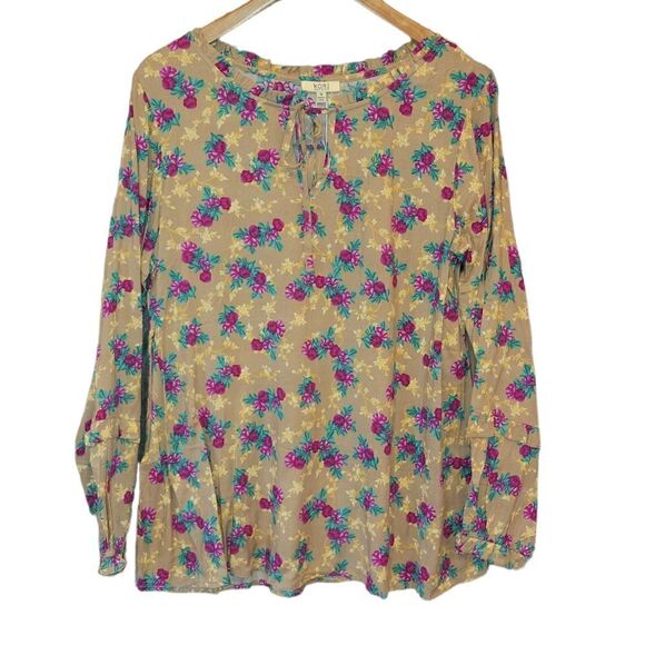 NWT Kori America Floral Longsleeve Bohemian Peasant Top Ruffle Sleeve M - Picture 3 of 14